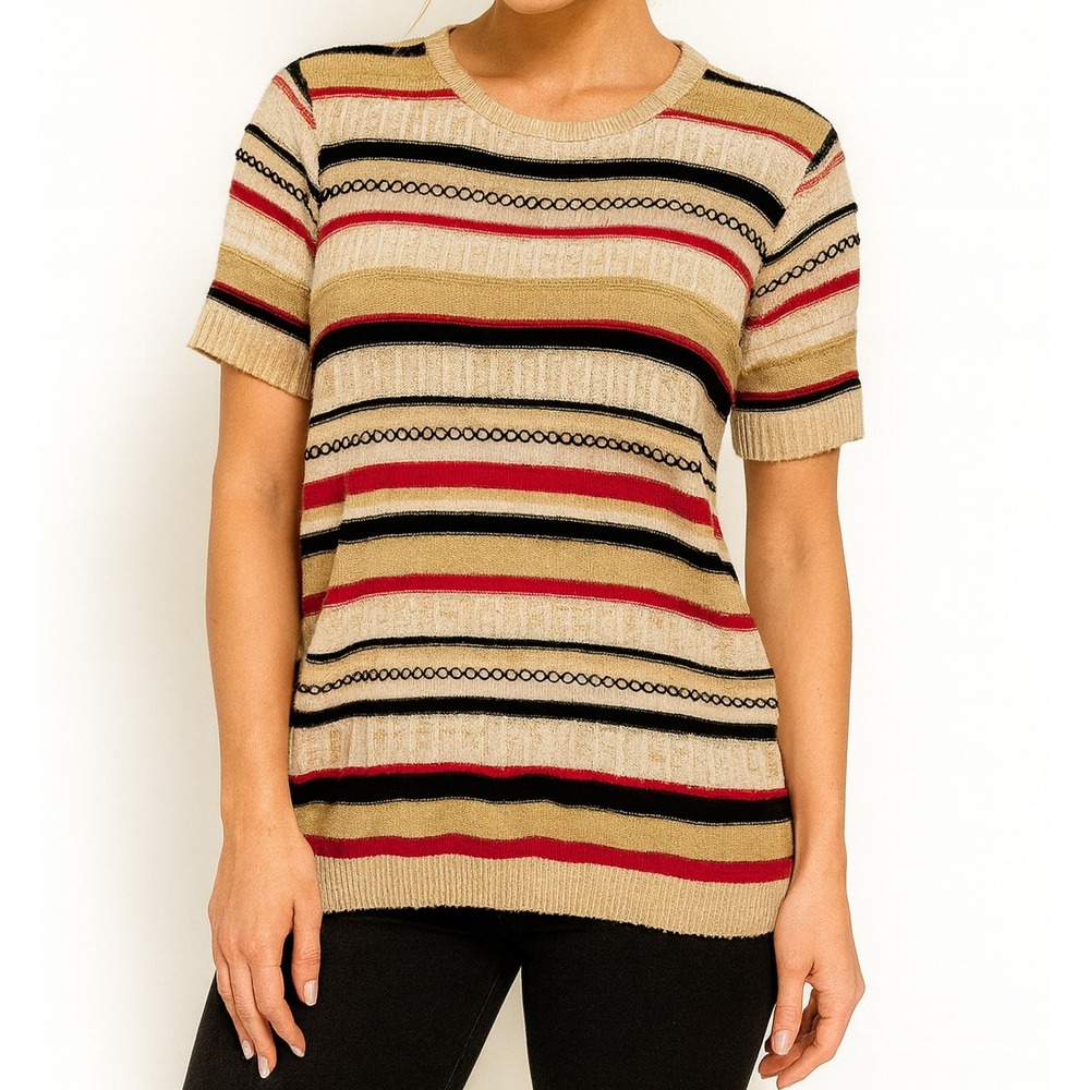 Vintage Alfred Dunner Short‎ Sleeve Sweater XL Textured Knit Coogi Style